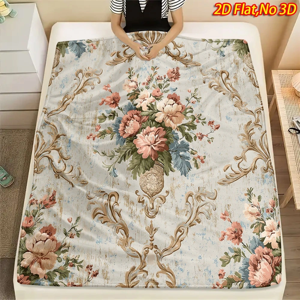 Antique Rustic Baroque Frame Peony Bouquet Vintage Texture Fluffy Blanket Soft Warm Cover For Couch Office Picnic Farmhouse Gift