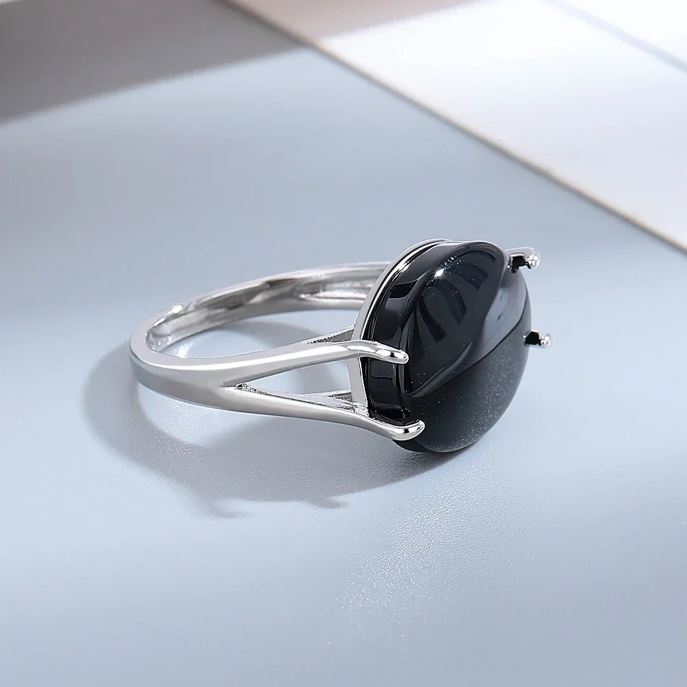 925 Sterling Silver Jewelry Ring Oval Natural 13*18mm Black Agate Vintage Ring For Man Women Party Gifts