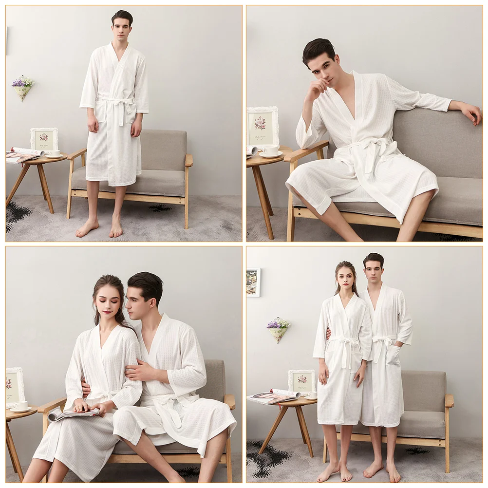 Seven-quarter Sleeve Couple Nightgown Men Pajamas Home Bathrobe Girl Practical Polyester Quick-dry Bathing Summer Spring Autumn
