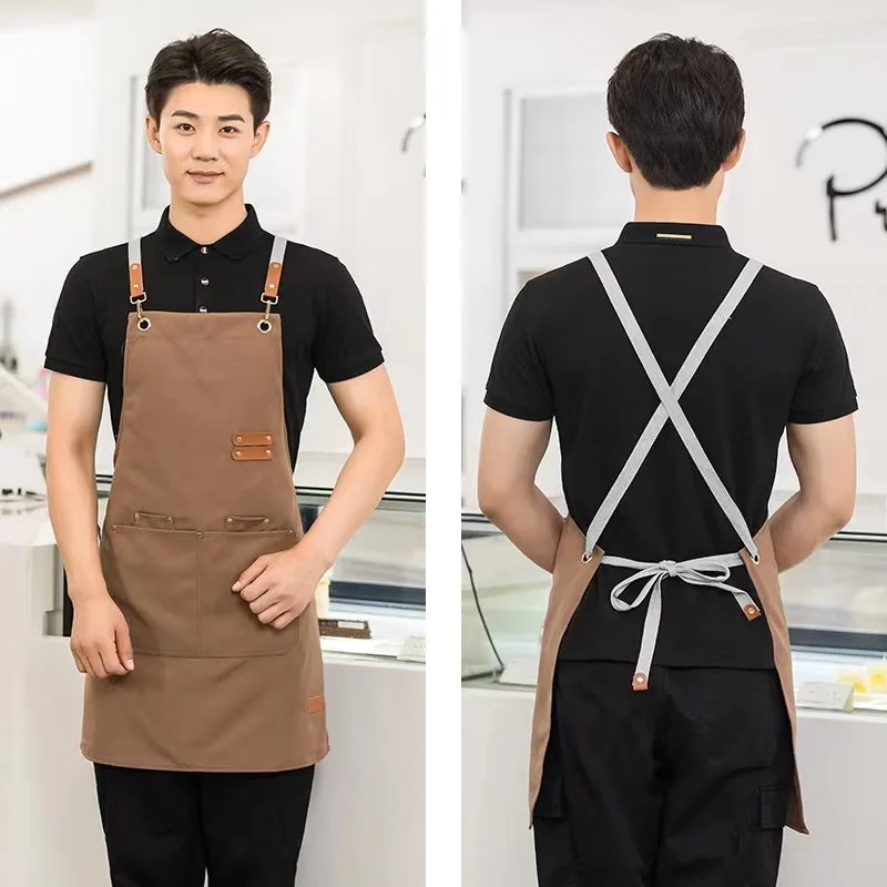 مريلة قماش مقاومة للماء شديدة التحمل للمطبخ والطبخ والخبز والطهاة للجنسين ملابس عمل للبالغين متينة للاستخدام المنزلي والمطعم والمقهى #2