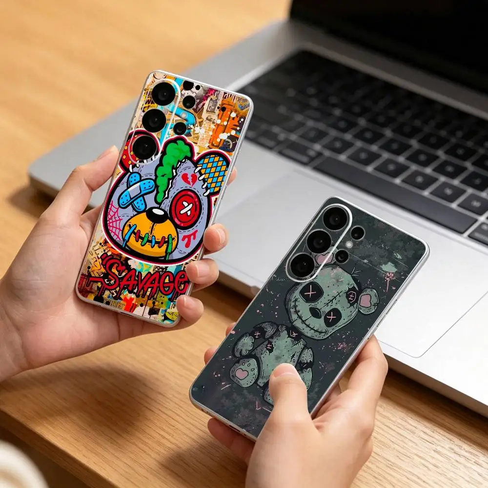 hot Colorful Graffiti Bear Art Clear Hard Phone Case For Samsung S25,24,23,22,21,10,9,Ultra,Plus,Lite Transparent Cover