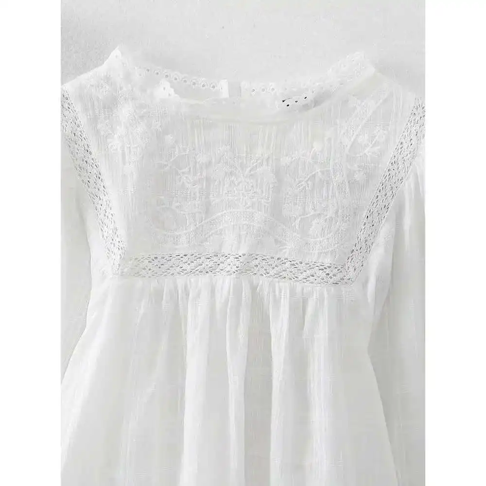 

Willela Женская модная вышивка Белая ажурная блузка V-Ne Cleanfit из полиэтиленовой ткани ort Sve Тонкая недеформируемая