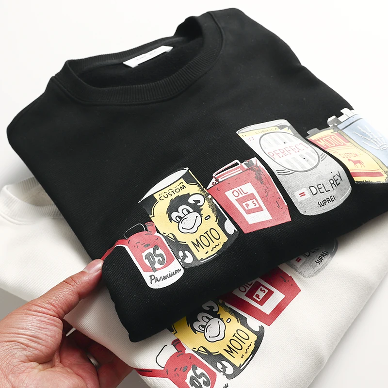 

American Style Long Sleeve Crew Neck Pullover Sweatshirt Spring 360g Fine Cotton Casual Cartoon Design Comfortable Hoodie