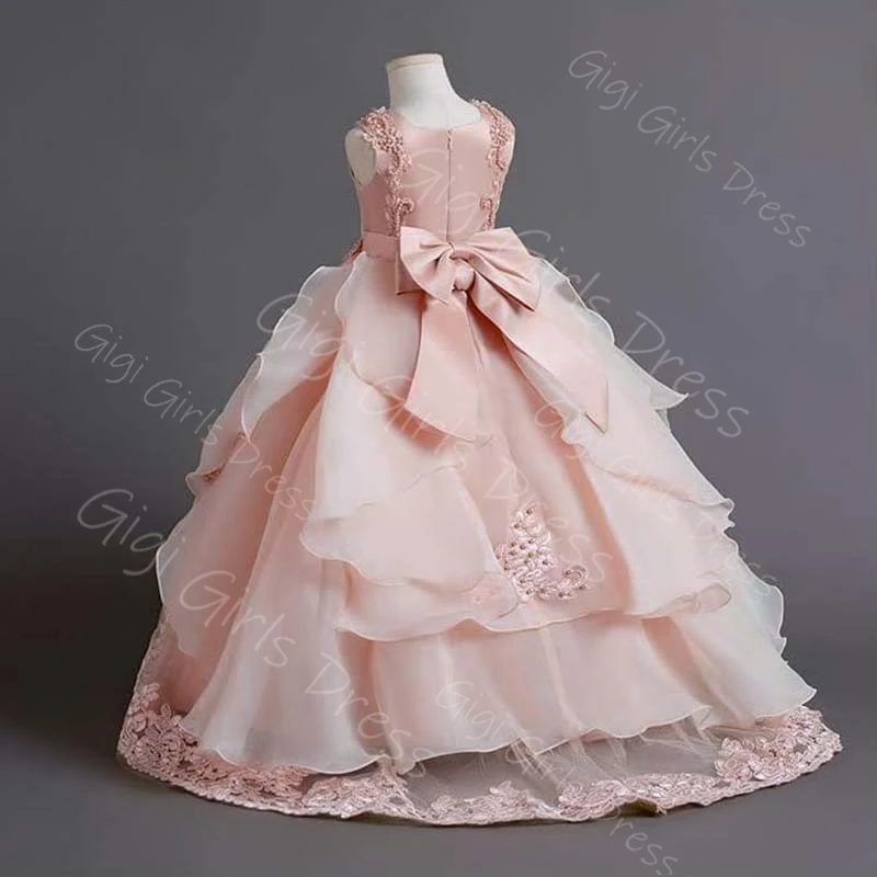 فستان فتاة الزهور بتصوير حقيقي لحفلات الزفاف للأطفال الصغار مزين بالدانتيل المطرز مكشكش من التل فستان الأميرة بالتواصل مخصص