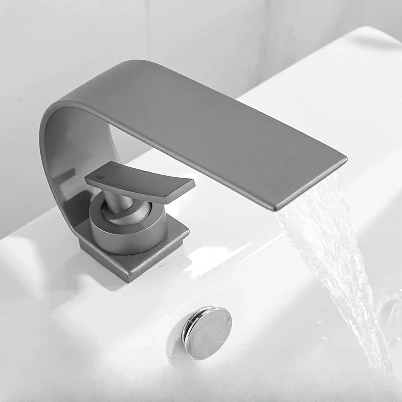 Bathroom Stainless Steel Single-Hole Basin Faucet  Hot/Cold Water Control White Minimalist Waterfall-Style Creative Basin Faucet