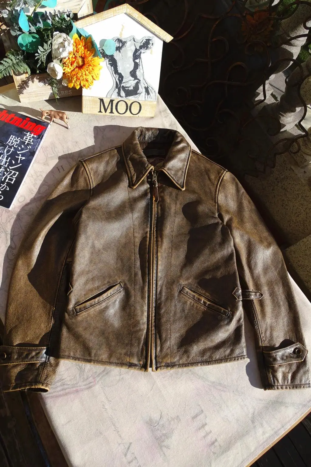 Veste de moto courte en cuir de vachette pour homme, manteau classique rétro américain Depp 1940, première couche, revers Kaji