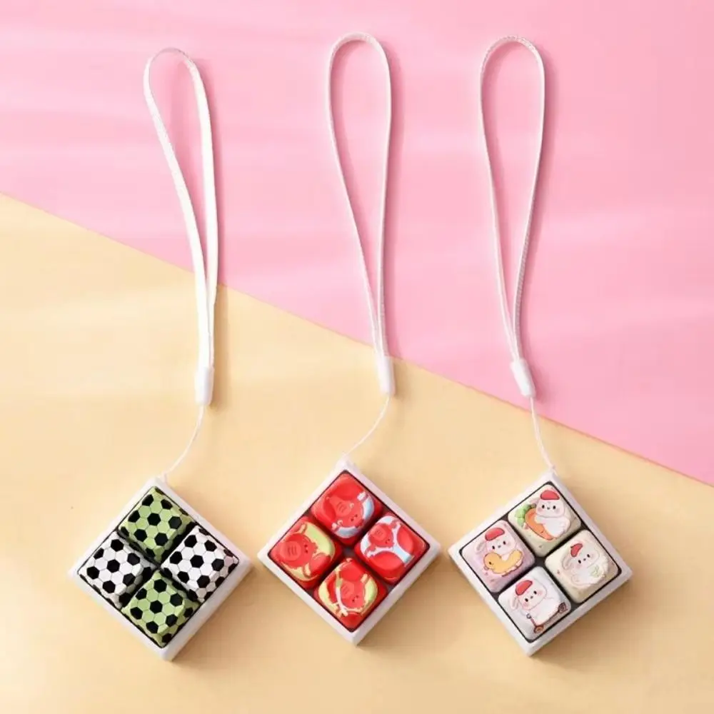 Silent 4 Keys Football Keyboard Keychain Mini Football Pattern Keyboard Fidget Clicker 4 Keys Lanyard Pocket Fidget Keychain