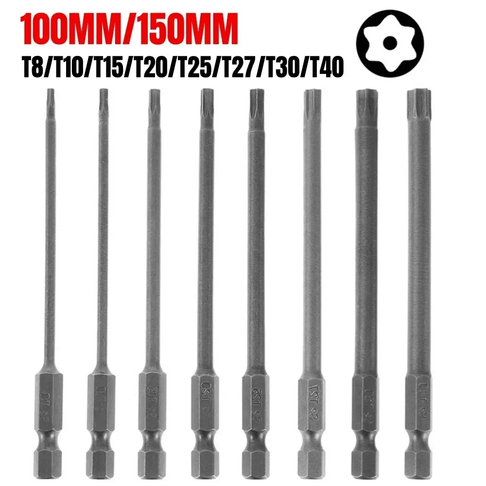 1/4 Inch Hex Magnetic Torx Screwdriver Bit 100mm 150mm T8/T10/T15/T20/T25/T27/T30/T40 Alloy Steel Electric Screwdriver Bits