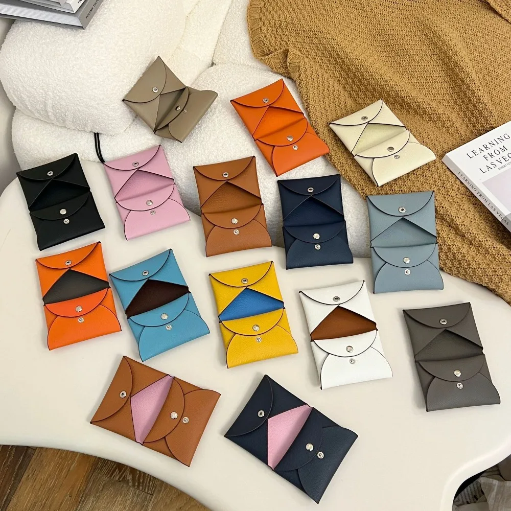 Card Bag, Women's Leather Half-fold Card Clip Snap Buckle, High-end Card Change Coin Bag. Simple, Fashionable and Versatile