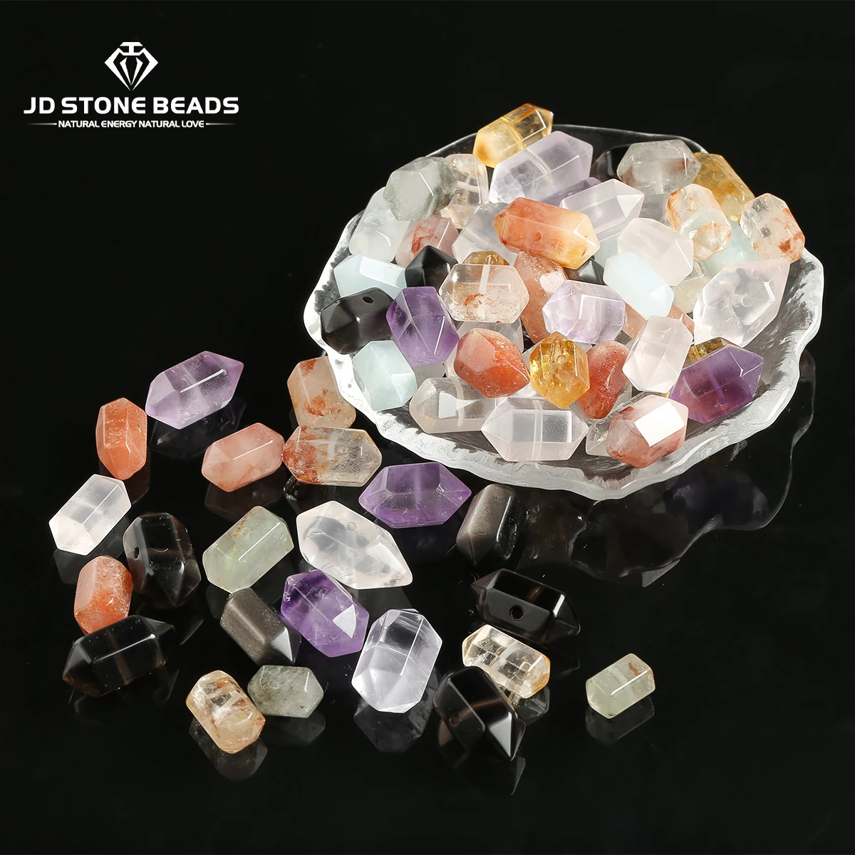 1 Pc Natural Stone Amethyst Quartz Aquamarine Double Pointed Hexagonal Bead for Jewelry Making Diy Necklace Bracelet Accessories