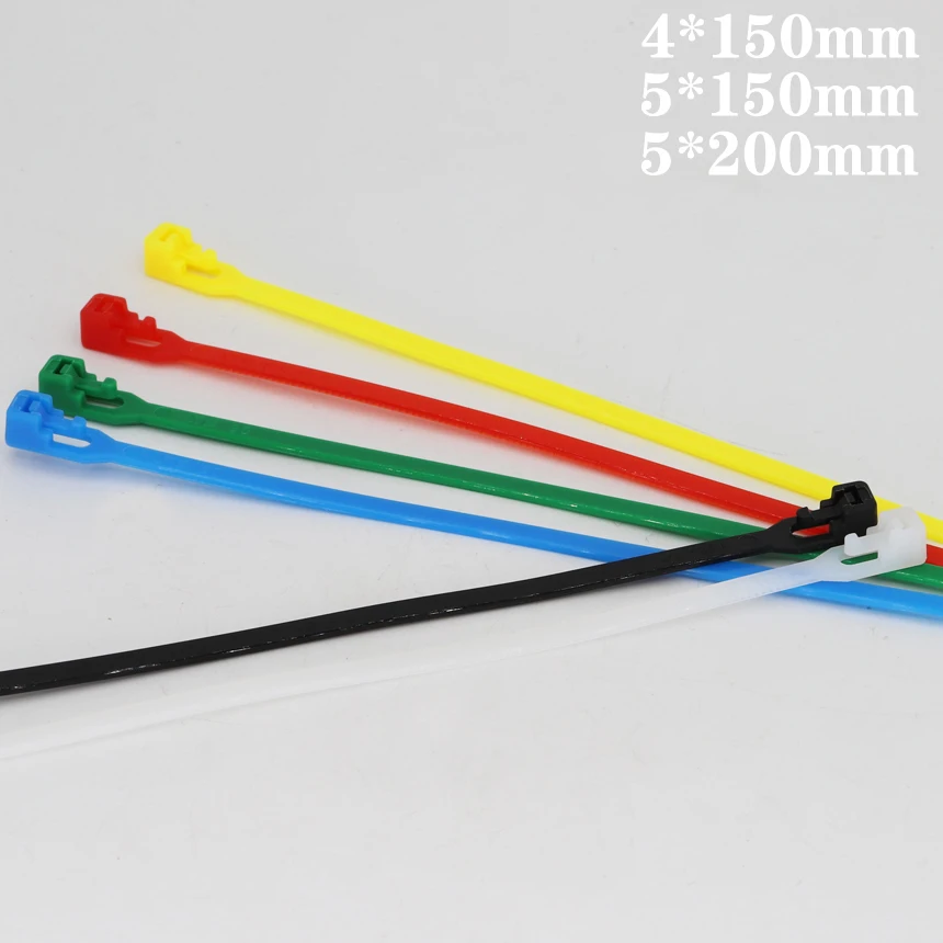 4*150mm 5*150/200mm 3.6/4.8mm Width White Black Red Nylon Plastic Ziptie Releasable Strap Wrap Clamp Reusable Zip Ties Cable Tie