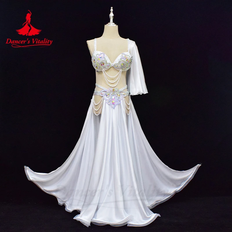 Belly Dance Performance Costume Set for Women Customsized Satin Long Sleeves+bra +long Skirt 3pcs Adult Chidlren Oriental Outfit