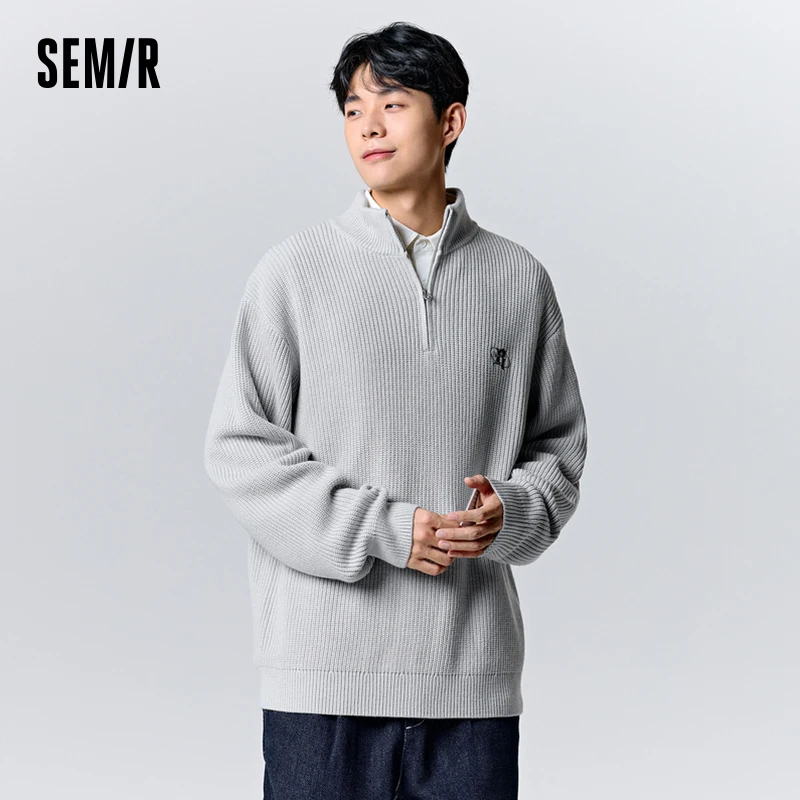 Semir Sweater Pullover pria, Sweater longgar setengah terbuka tambalan huruf Gotik baru musim dingin 2023