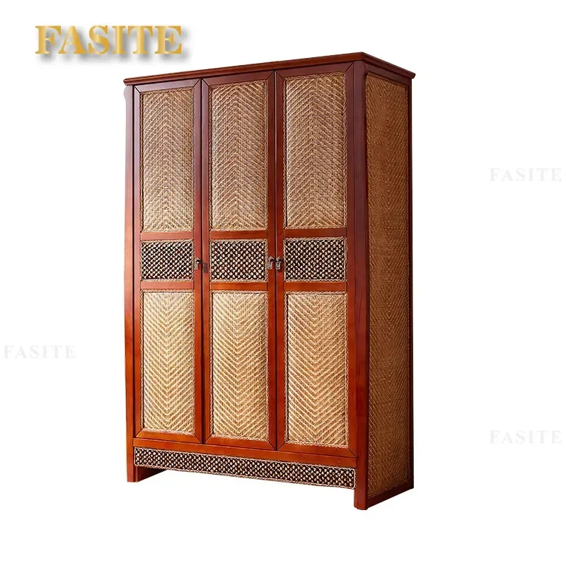 For Classical Mahogany Three Door Wardrobe Chinese Style Solid Wood Beech Partition Large Capacity Hanging Clothes Cabinet