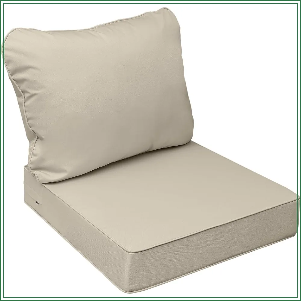 

Outdoor Seat Cushions for Chairs, Fade-Resistant Waterproof Patio Furniture Replacement Cushions, 24" x 24" x 5" + 24" x 19", Beige