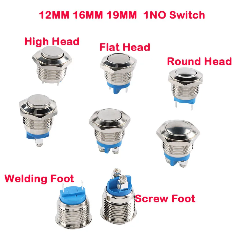 12MM 16MM 19MM Metal Button Switch Screw/Welding Foot High/Flat/Ball Head 1NO Momentary Waterproof Switch Car Engine Doorbell PC