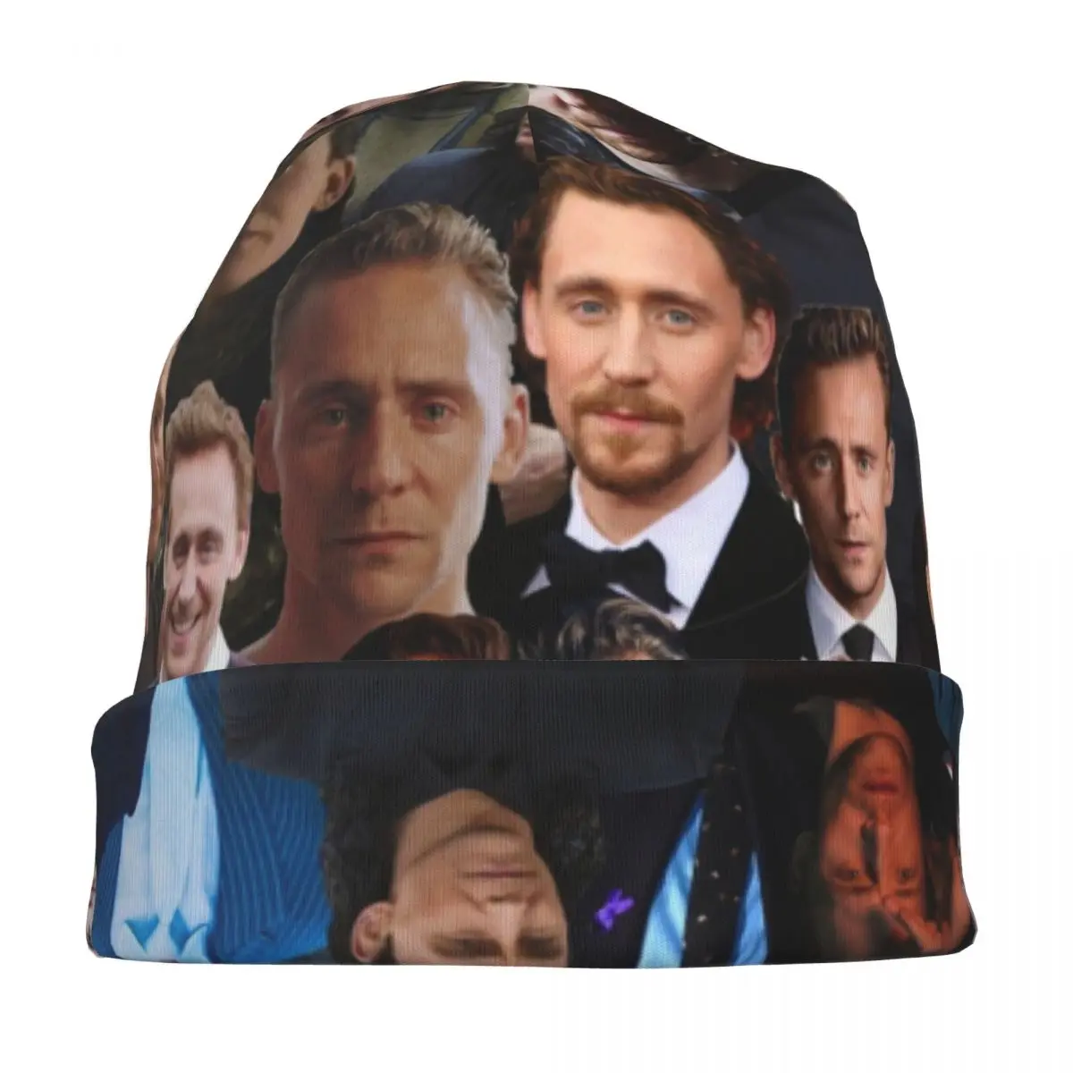 Tom Hiddleston Photo Collage Skullies Beanies Hats Goth Unisex Outdoor Caps Warm Thermal Elastic Bonnet Knitted Hat