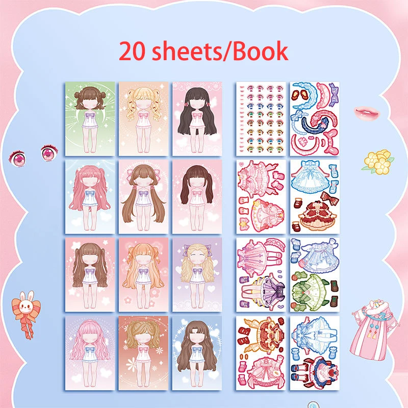 20Pcs/Book Clothing Matching Stickers Cartoon Quiet Game Party Favors Handmade DIY Book