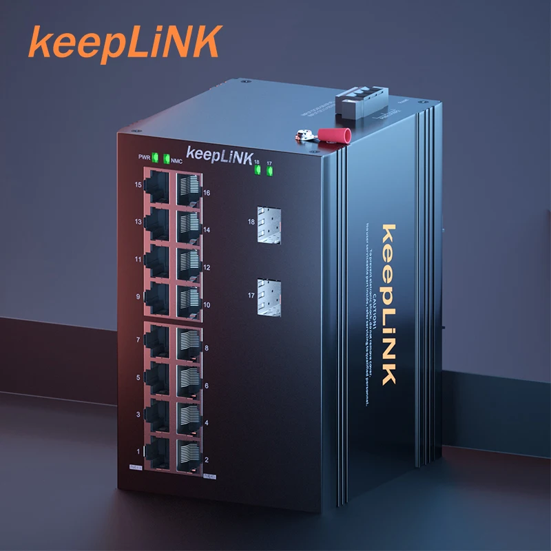 Промышленный 18-портовый гигабитный коммутатор KeepLink с 16-PoE и 2-SFP Uplink