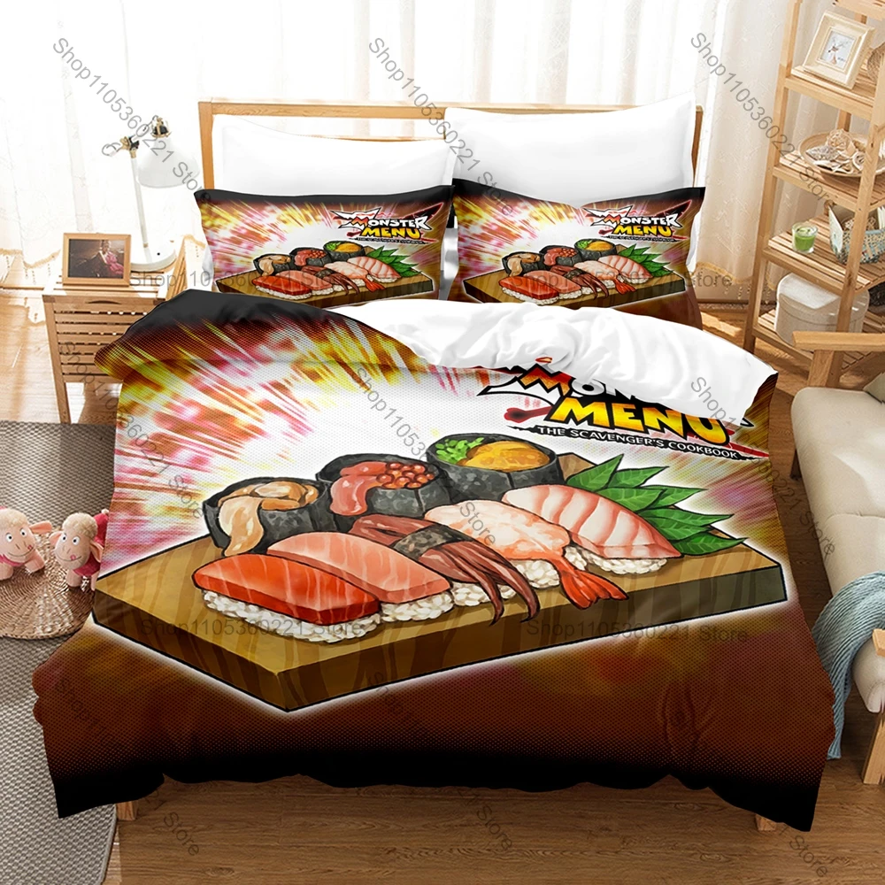 Cool Cartoon Dungeon Explore Cooking Graphic Monster Menu Bedding Set Duvet Cover With 2 Pillowcases Teen Gamer Room Decor