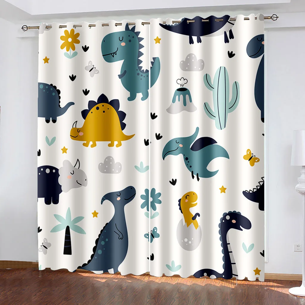 2 panel Cartoon Cute Dinosaur Print Curtains for Boys and Girls Kids' Bedroom Blinds Window cortinas Grommet Top Hook Rod Pocket