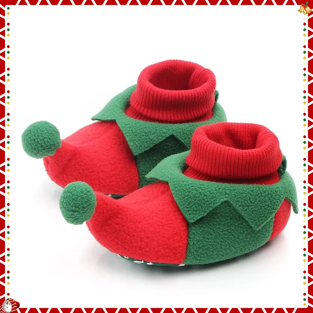 أحذية أطفال لشتاء عيد الميلاد أحذية الرضع لطيف سانتا للبنين والبنات 11 سنتيمتر/12 سنتيمتر/13 سنتيمتر 0-12 شهرا بطانة دافئة داخل لينة
