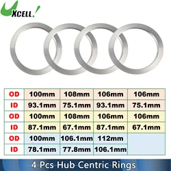 UXCELL 4pcs OD 100/108/106/106.1/112mm to ID 93.1/75.1/87.1/67.1/78.1/77.8/106.1mm Car Wheel Hub Centric Ring Aluminum Alloy