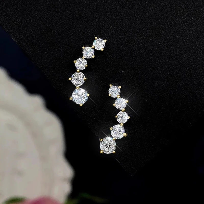 Rrjzz 5 Stone D-Color GRA Moissanite Climber Ohrstecker, hypoallergen, 14 Karat vergoldet, Ohrring-Anhänger, Geburtstagsgeschenk für Frauen – Detail 11