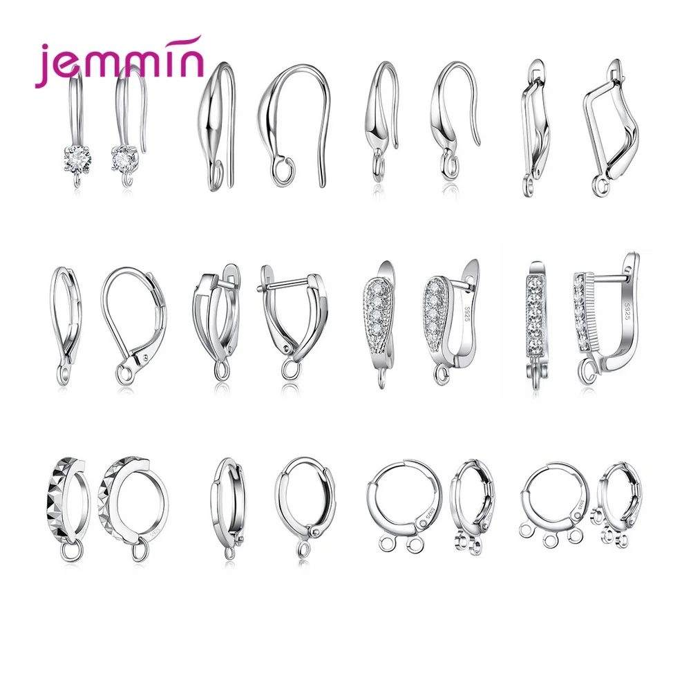 New Fashion DIY Jewelry Genuine 925 Silver  Earring Findings For Women 12 Paris In One Parcel 1 Pair Per Each Style