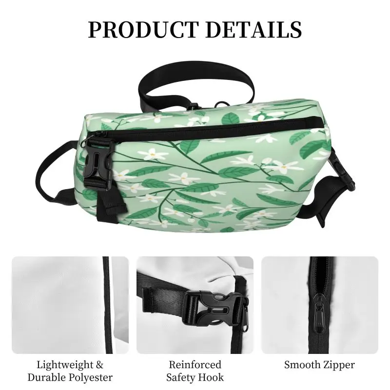Green Floral Pattern Chest Bag Crossbody Backpack Men Waterproof Shoulder Bags Women's Casual Messenger Bag Unisex Small Bag image 5