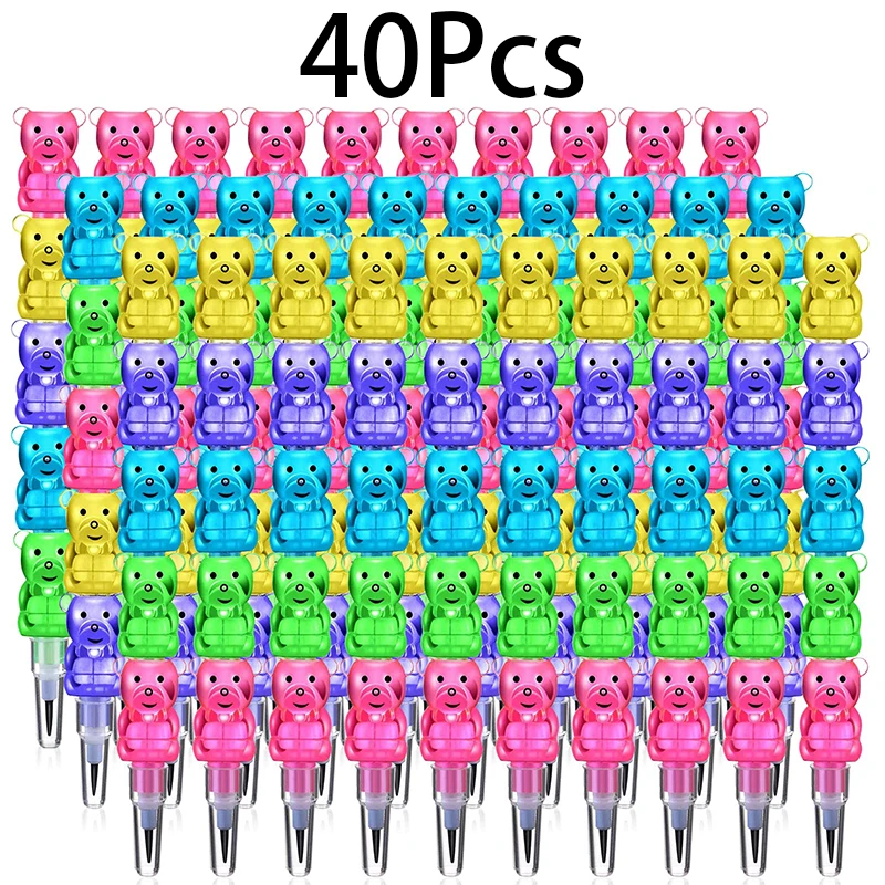 40Pcs Stackable Pencils Plastic Bear Pencils kids stacking point pencils 5 in 1 Stacking Colored Pencil