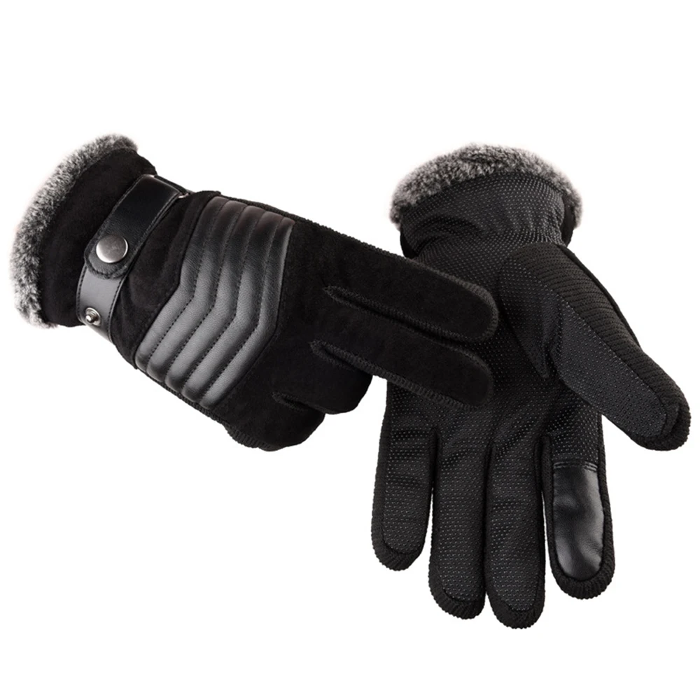 1Pair Fashionable Velvet Leather Gloves For Men Cold Resistant and Warm Gloves, Riding Windproof Gloves, Touch Screen