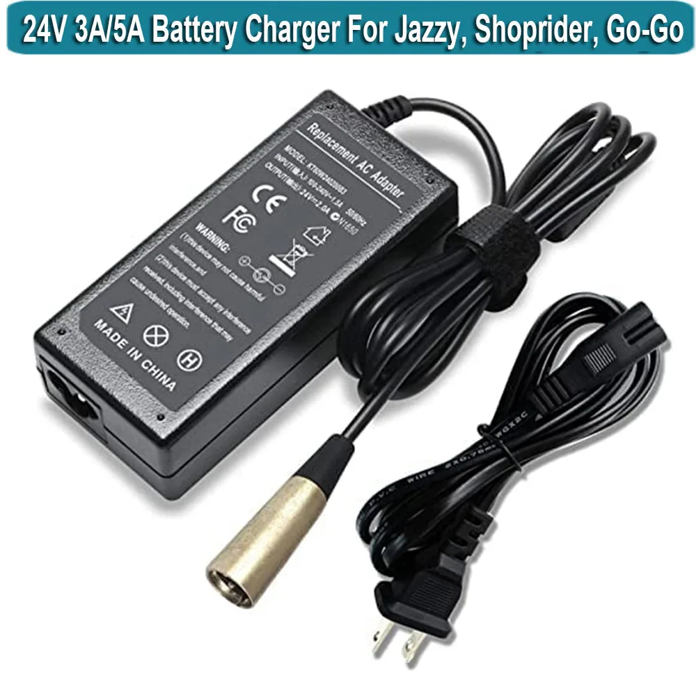 24V 3A 5A  Battery Charger For Go-Go Elite Traveller Plus HD US, Ezip Mountain Trailz,Jazzy Power Chair,Pride Mobility