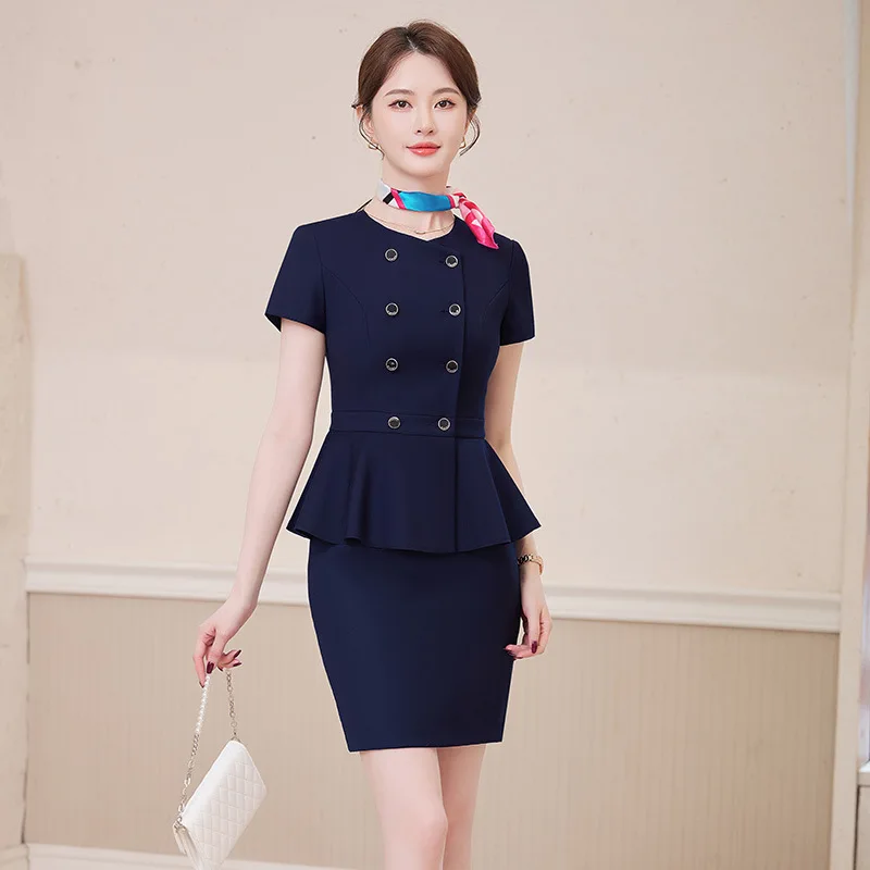 Professional Suit for Female Waitress, Elegant Fashionable Jewelry Store Workwear, Hotel Reception High-end Work Skirt Set