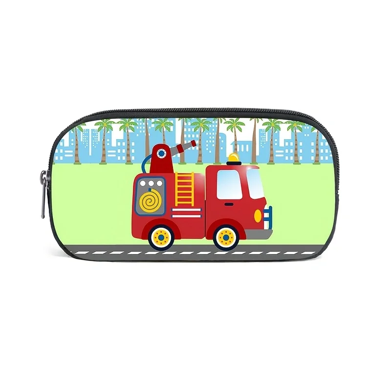 Cartoon Excavator Tractor Fire Truck Cosmetic Case Pencil Bag Portable Stationery Bag Teenager Pencil Box for School Supplies