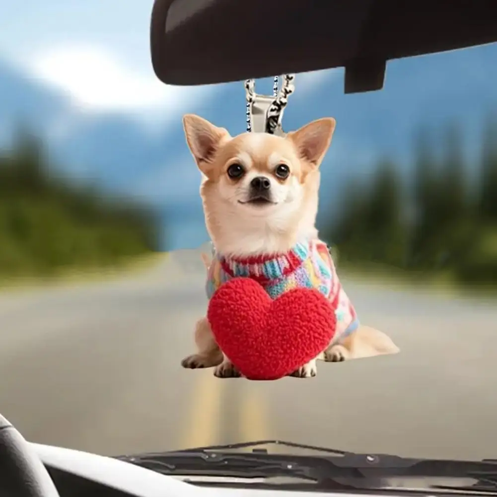 

Love Puppy Pendant Modern Car Decor Cute Puppy Car Decorations Acrylic Rear View Pendant Cartoon Love Heart Ornament