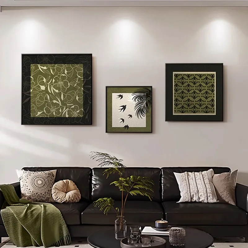 

Retro style triptych living room decorative painting abstract sofa background wall niche dining room canvas painting