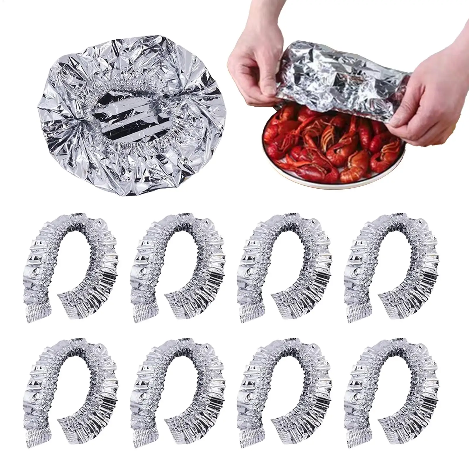 10pcs Aluminum Foil Insulation Covers Keep Food Warm Fresh Repeatable Kitchen Food Covers Bowls Plates Adjustable Cling Wrap