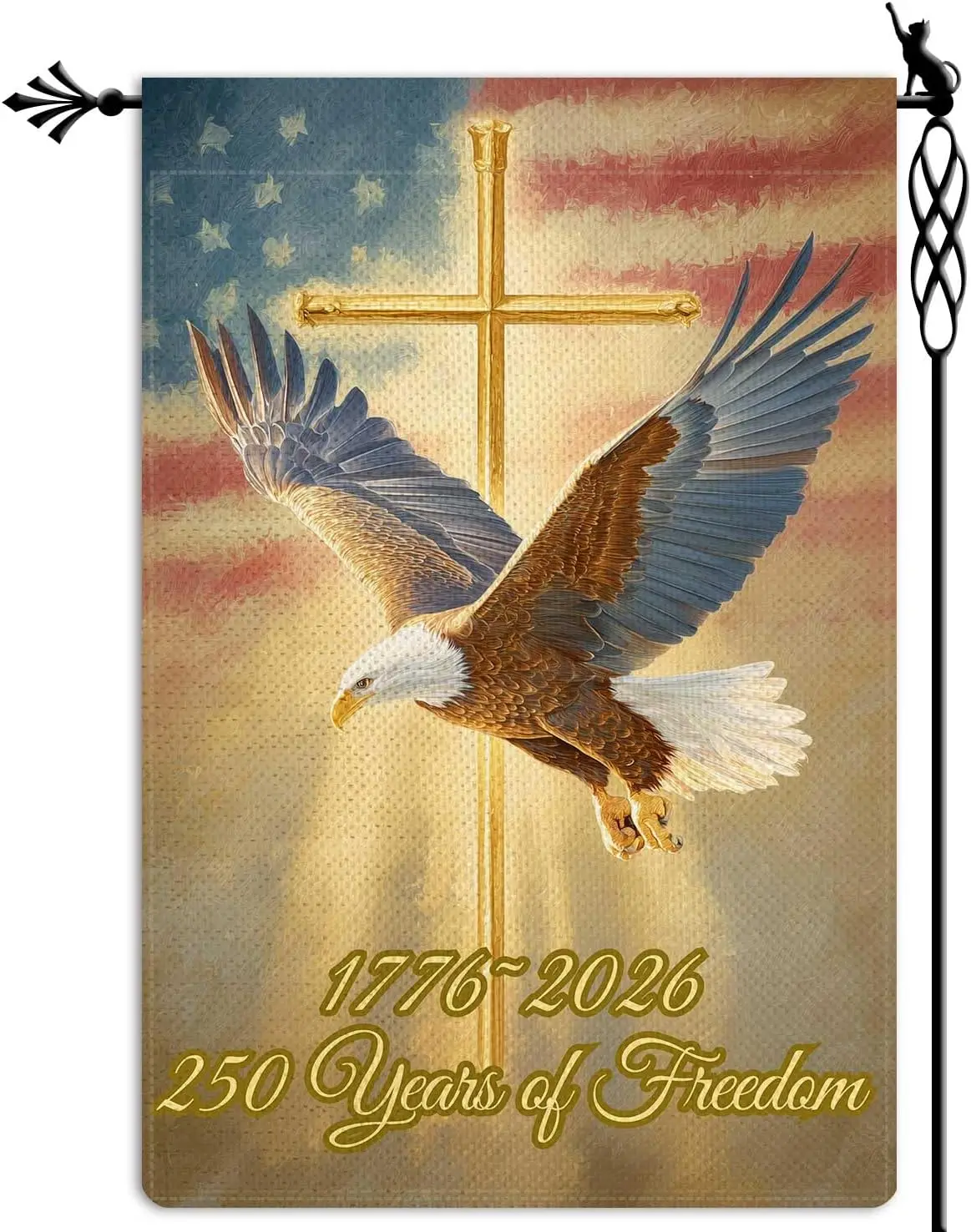250 Years of Freedom Garden Flag Bald Eagle 1776-2026 Garden Flag Cross America Flag Vertical Double Sided Rustic Farmland B PPZ