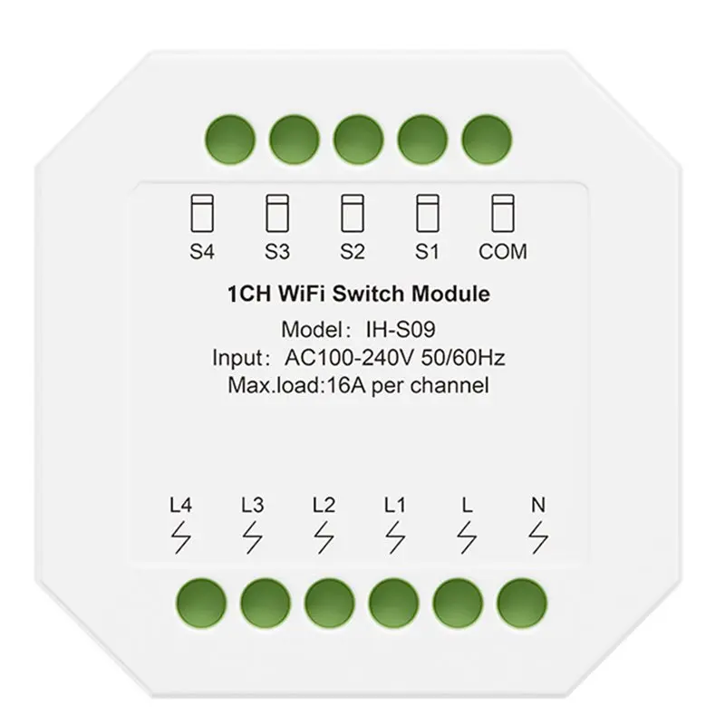 

A99E-IH-S09 Tuya 1CH/4CH Wifi Smart Switch Module 16A AC100-240V With Voice Control For Alexa For Google Works With Smart Life