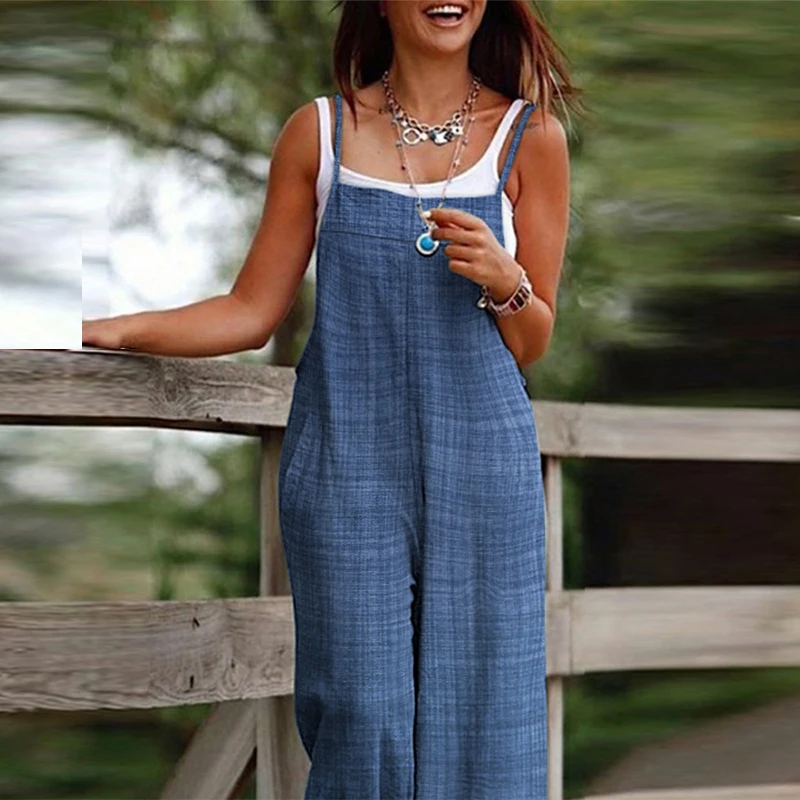 Casual Sleeveless Strap Long Pants Romper Playsuit 2023 Summer Female Party Overall High Street Solid Color Women's Jumpsuit