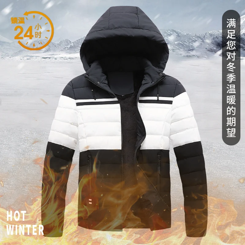 

Down Jacket Men High Quality Casual Thick Warm Down Jacket Coat Male Winter Parkas Hooded Removable New Color Blocked Jacket