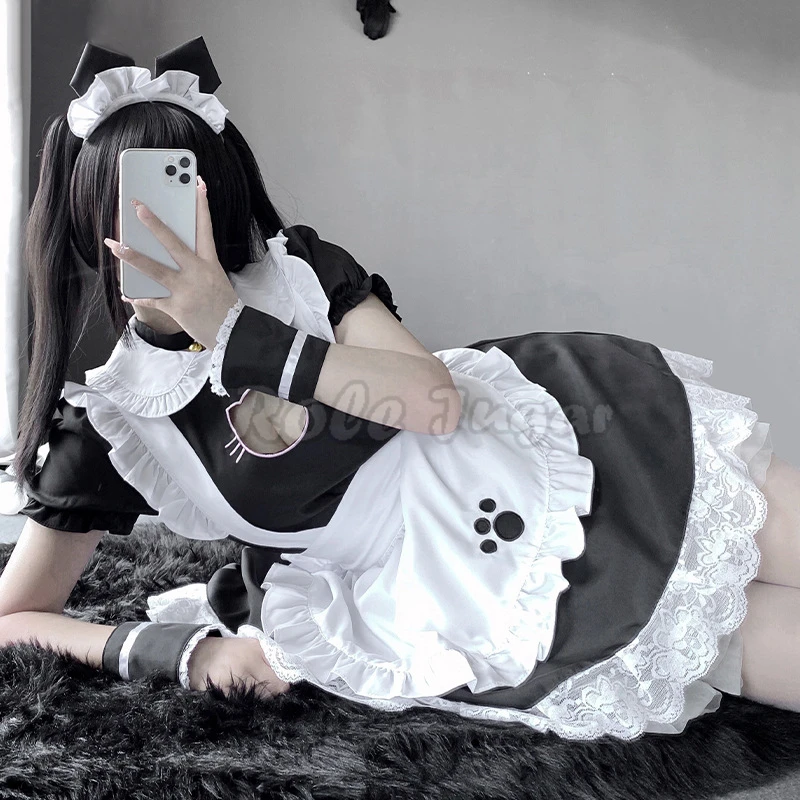 Japanese Kawaii Maid Dress Outfit for Women Lolita Sweet Halloween Anime Cosplay Costumes Sexy Lingerie Lace School Girl Costume