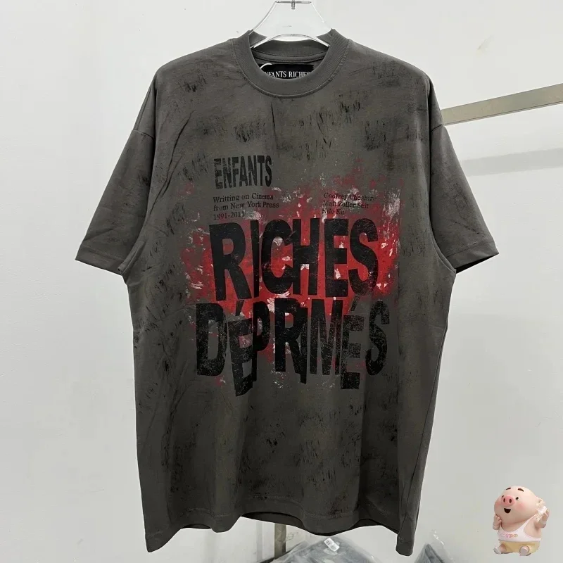 

Hip Hop Summer Style Mud Dyeing Gray White ERD T Shirt Men Women Oversized Classic Logo Print Enfants Riches Deprimes TShirt Tee