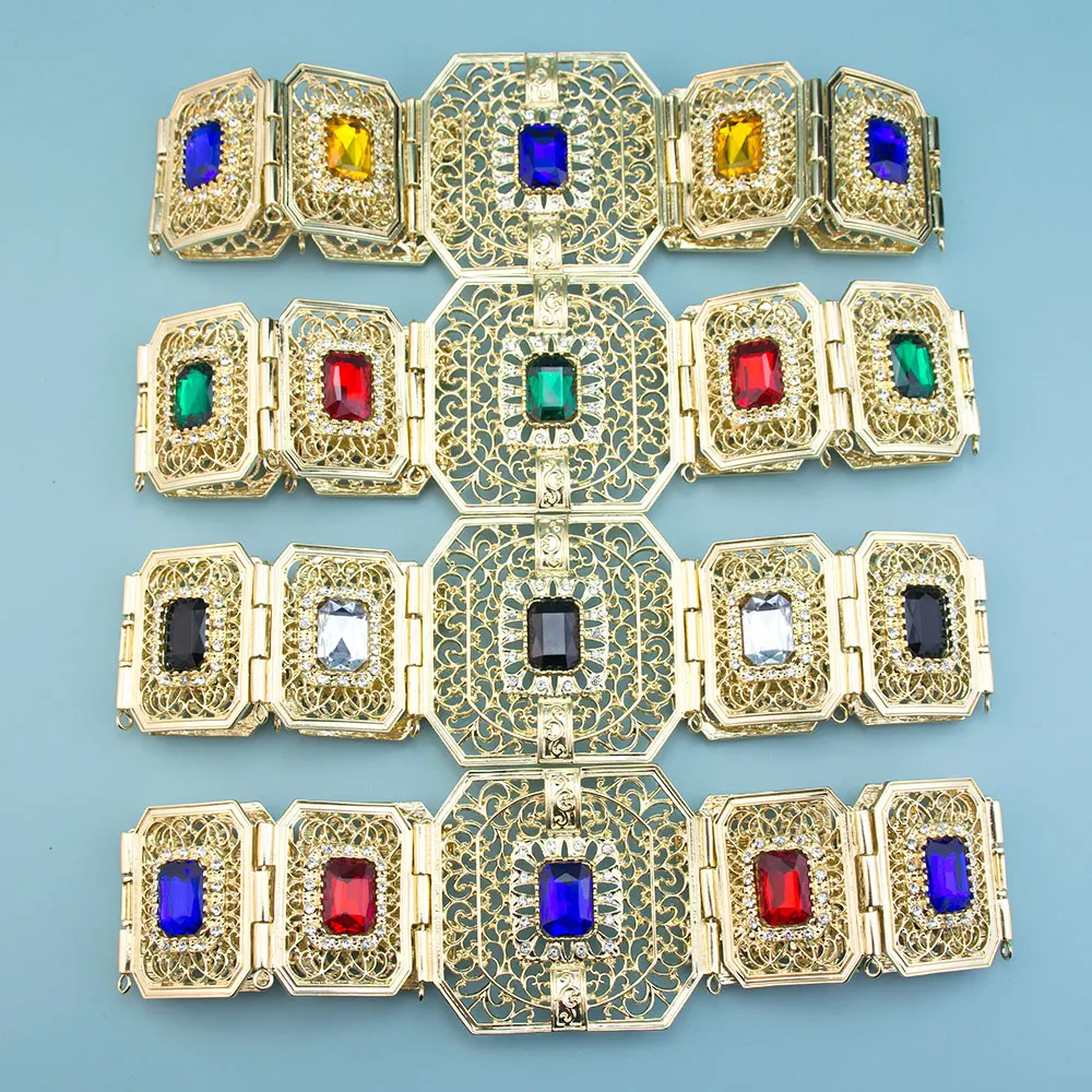 

Sunspicems Moroccan Caftan Belt Square Crystal Waist Chain Gold Color Arabic Women Dress Belt Bridal Wedding Jewelry Body Chain