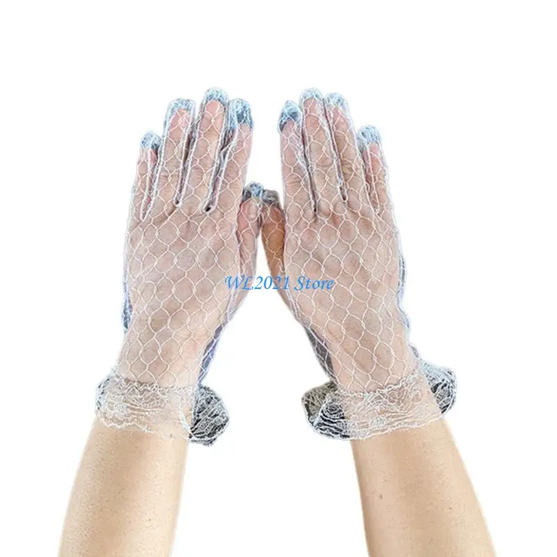 G5GC سيدة مساء مأدبة قفازات أنيقة كاملة الأصابع قفازات 1920s الزعنفة الأسود الدانتيل الزفاف قفازات الزفاف لملابس الزفاف