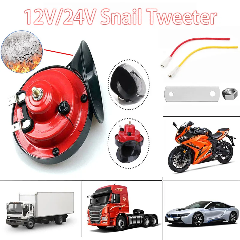 12V/24V Trumpet Vehicle Snail Horn Air Horn Motorcycle Horn for Trucks Vehicle Horn Electric Snail Waterproof Alarm Sound Signal