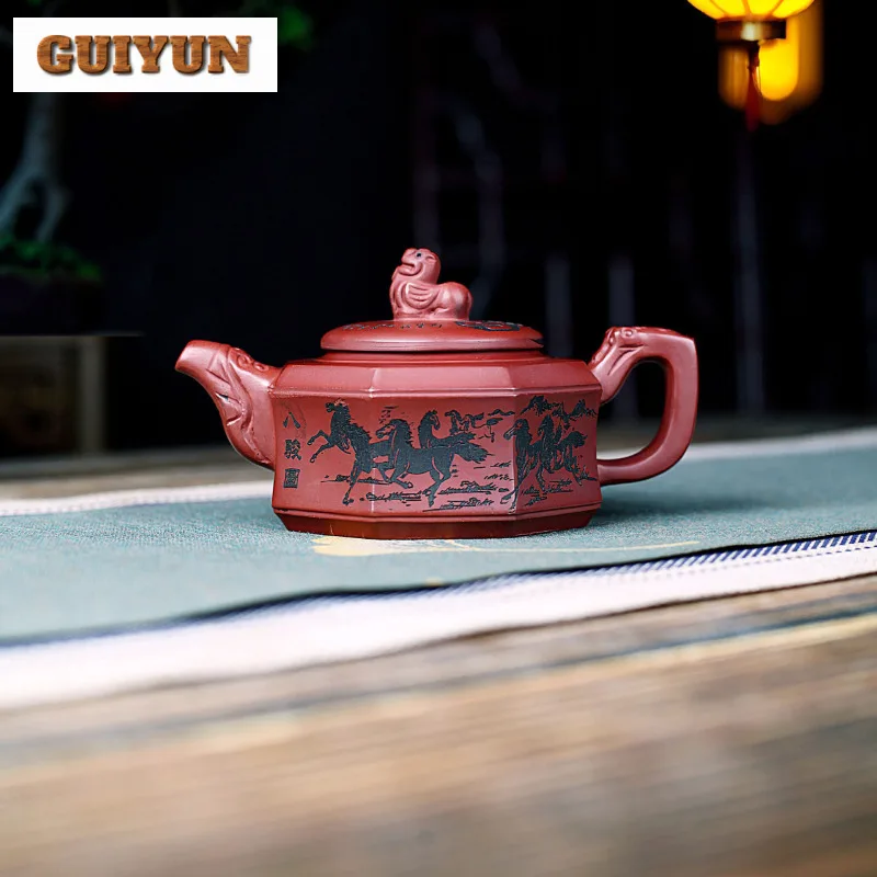 

270 мл Эстетические чайники из фиолетовой глины Исин, восьмиугольный горшок ручной работы, чайник с необработанной рудой и кровью дракона, песочный чайник с заварочным устройством, чайный сервиз Zisha