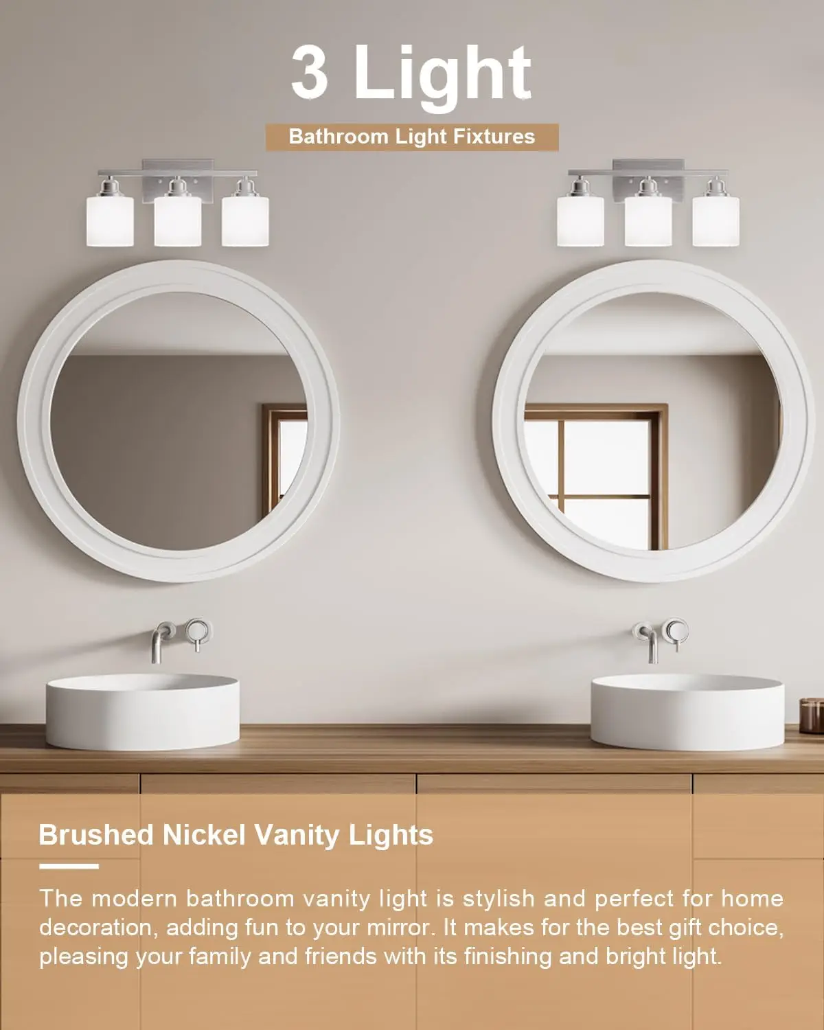 Sailstar Bathroom Light Fixtures Over Mirror, 3-Light Vanity Lights Brushed Nickel, Modern Bathroom Vanity Light, Glass Shade &