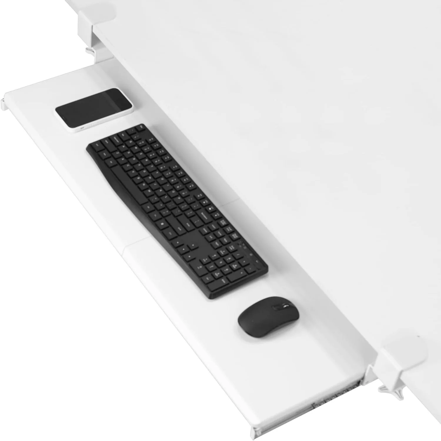 

Extra Long Clamp-on Computer Keyboard and Mouse Under Desk Slider Tray, 34 x 11 inch Pull Out Platform Drawer, White